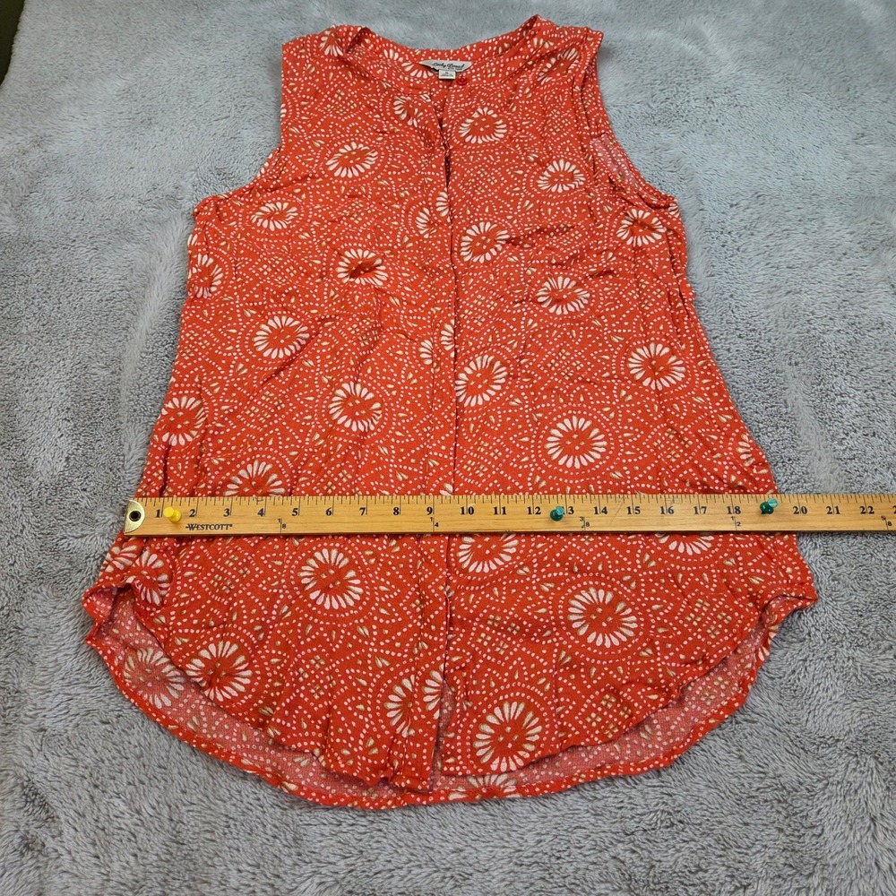 Lucky Brand Sleeveless Top Womens S Medallion Print Button Front Gauze Orange
